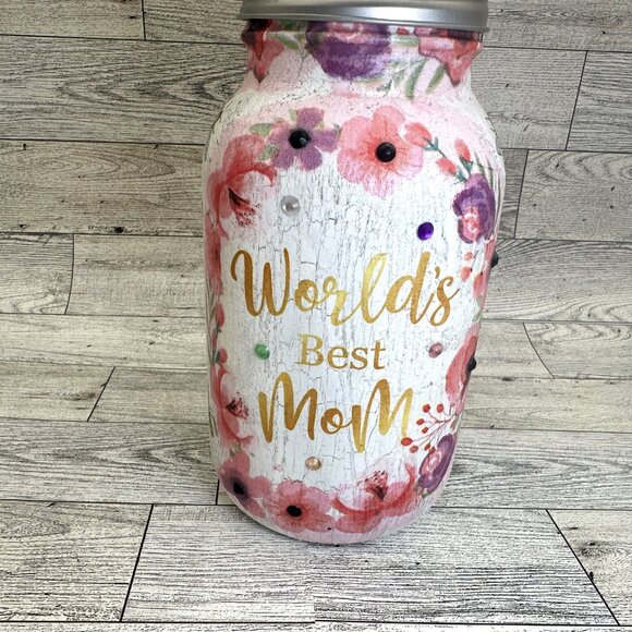 Handmade Decoupage Large Mason Jar Tissue Holder "World's Best Mom" - Picture 2 of 7